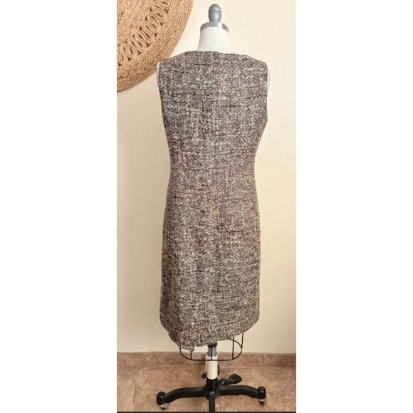 Talbots Collection 8P Tweed Sleeveless Shift Dress Brown Wool Blend Career - Picture 4 of 6